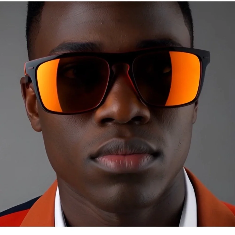 Mens Polarized Sport‎ Sunglasses Red Black Frame Orange Fire Mirror Lenses Beach